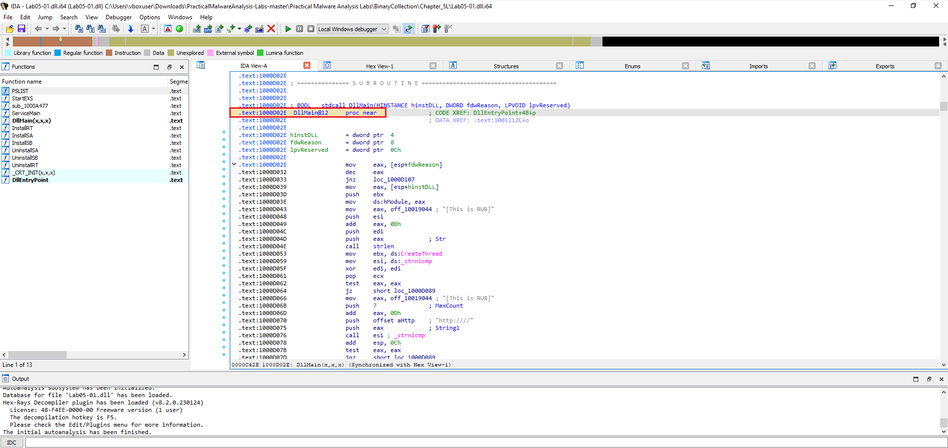 IDA Pro showing the DllMain function address